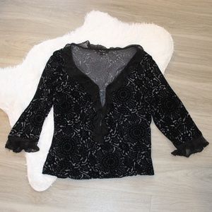 [ECI New York] Sheer Black Ruffle Top Size L